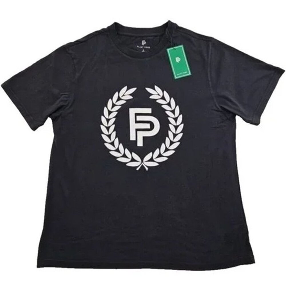 Flint Park Mens Black T-Shirt White Logo Design Organic Cotton Large NWT